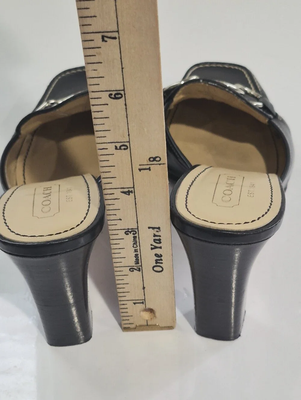 Coach Jacie Vintage Black Leather Ring-Detail Mule Heels Size 8B